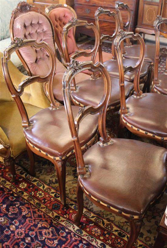 8 balloon back leather seated dining chairs